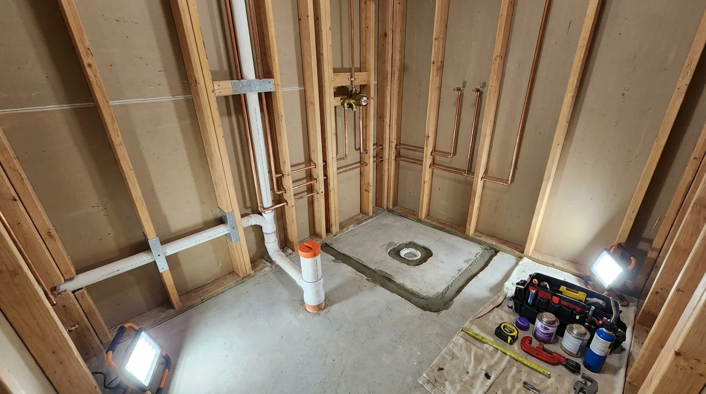 Bathroom rough-in plumbing during remodel by Johns Plumbing LLC in Hernando