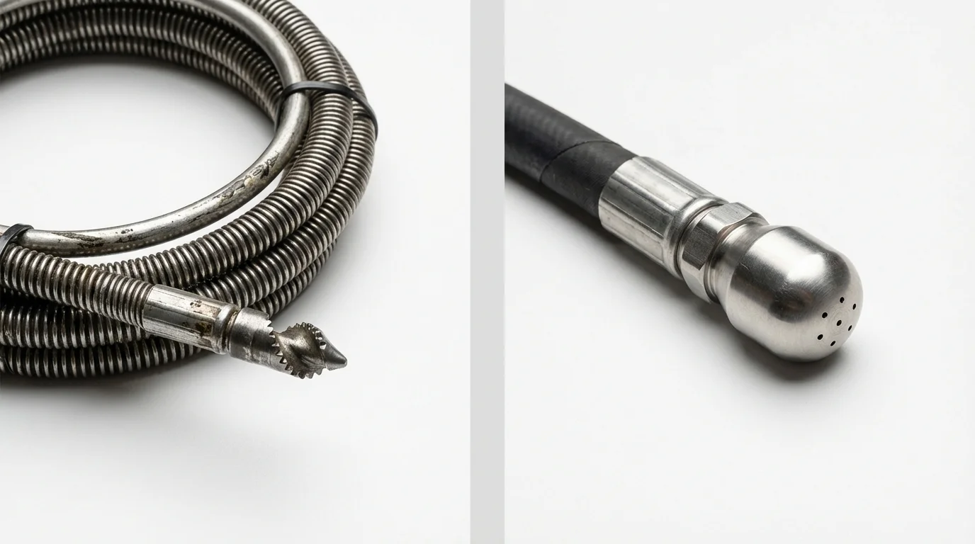 Drain snake cable and hydro jetting nozzle used for drain cleaning in Hernando, MS