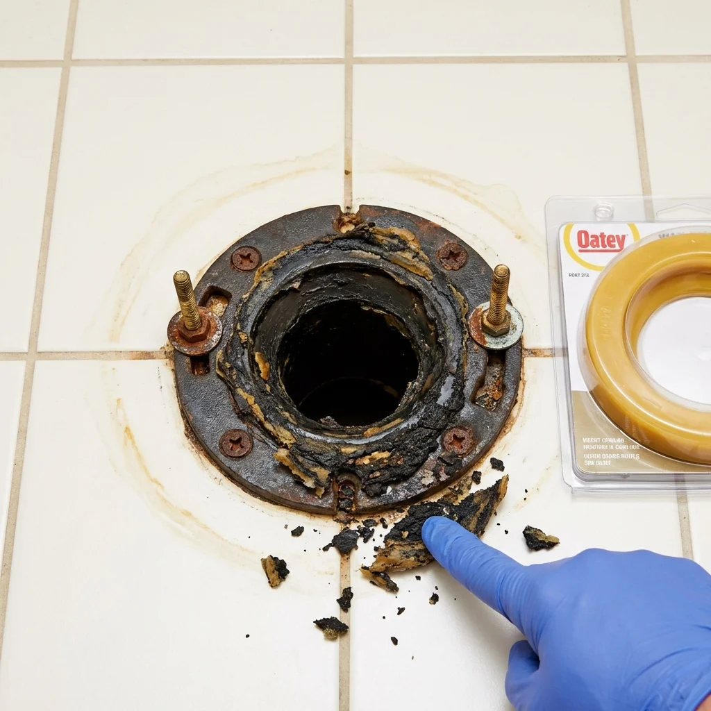 Failed wax ring showing water seepage at the base of a toilet in a Hernando, MS home