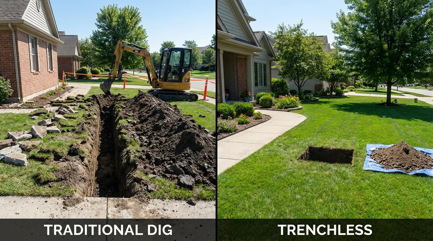 Trenchless sewer repair with minimal yard damage versus traditional excavation in Hernando, MS